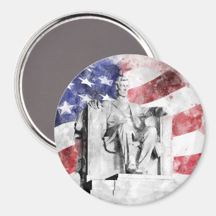 Lincoln Memorial-vattenfärg med amerikansk flagga Magnet