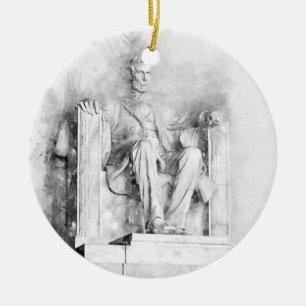 Lincoln Memorial, vattenfärg och blyertspenna teck Julgransprydnad Keramik