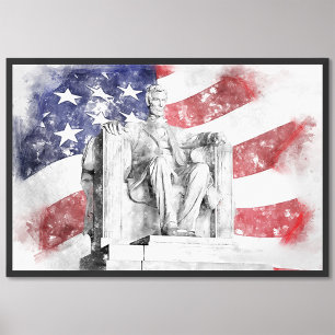 Lincoln Memorial, vattenfärgning Amerikanska flagg Fototryck
