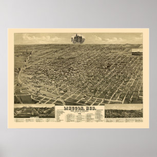 Lincoln, NE Panoramic Karta - 1889 Poster