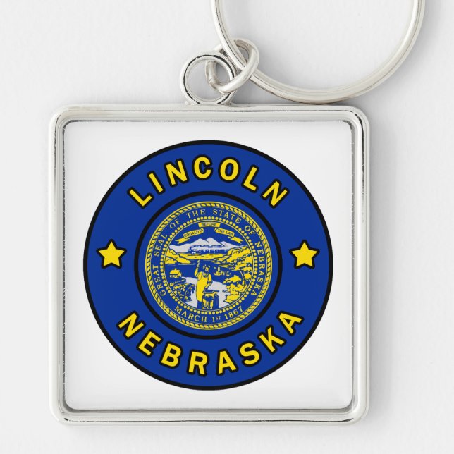 Lincoln Nebraska Fyrkantig Silverfärgad Nyckelring (Framsidan)
