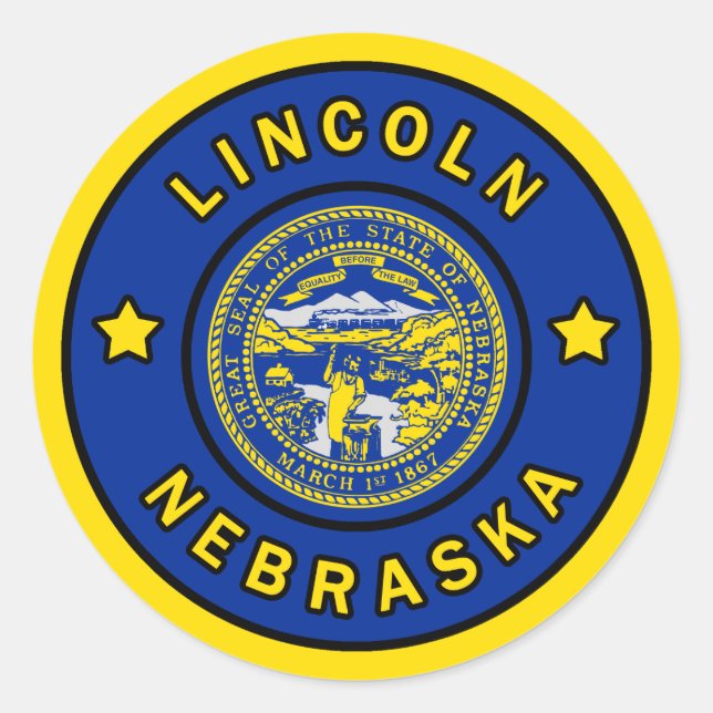 Lincoln Nebraska Runt Klistermärke (Framsida)
