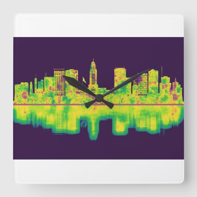 Lincoln Nebraska Skyline Fyrkantig Klocka (Framsida)