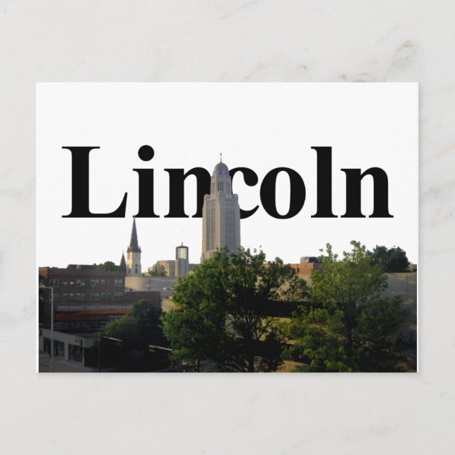 Lincoln, Nebraska Skyline med Lincoln i Himlar Vykort (Framsida)