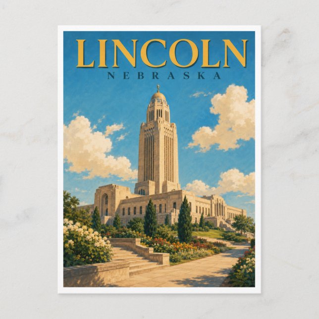 Lincoln Nebraska State Capitol GeoSaga Vykort (Framsida)