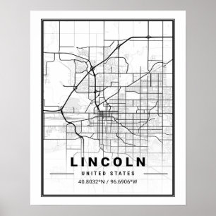 Lincoln Nebraska USA Travel City Karta Poster