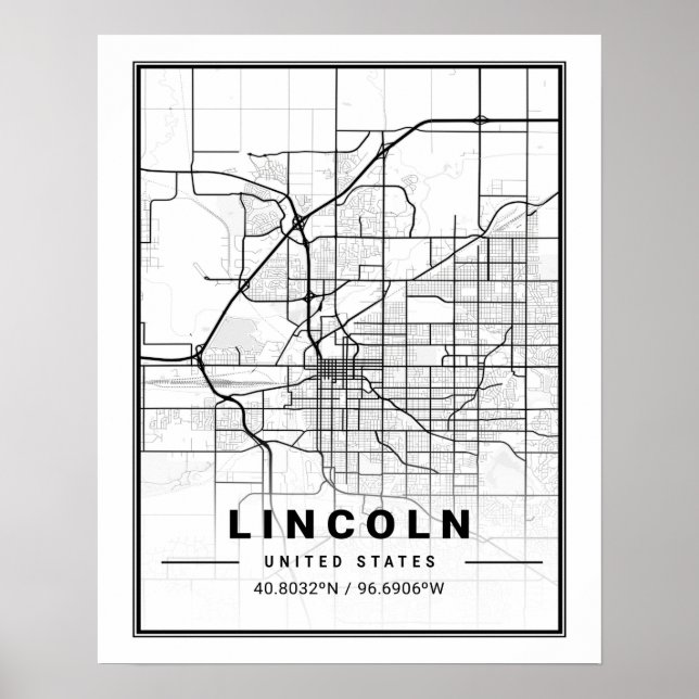 Lincoln Nebraska USA Travel City Karta Poster (Framsidan)