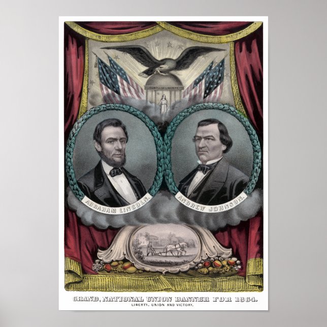 Lincoln och Johnson Valection Banner 1864 Poster (Framsidan)