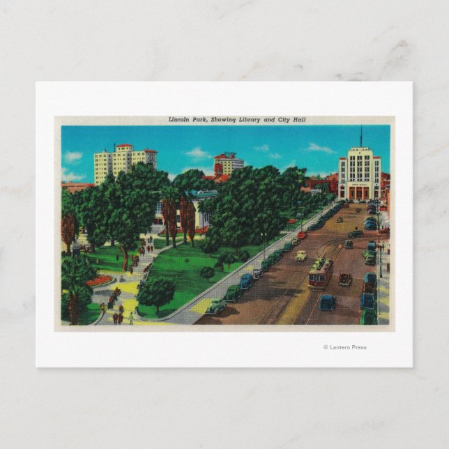 Lincoln Park som visar Bibliotek & City Hall Vykort (Framsida)