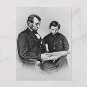 Lincoln Postcard - läser med son Tad, 1864 Vykort
