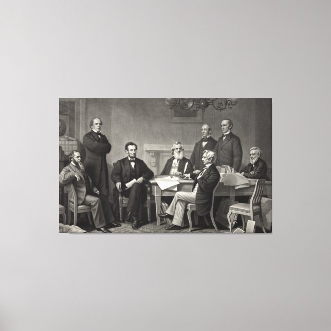 Lincoln Reading the Emancipation Proclamation Canvastryck (Framsida)