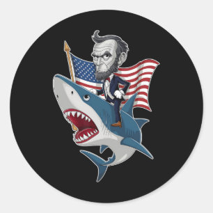 Lincoln Riding a Shark 4:e juli Patriotic Graph Runt Klistermärke