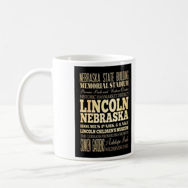 Lincoln stad av Nebraska typografikonst Kaffemugg (Vänster)