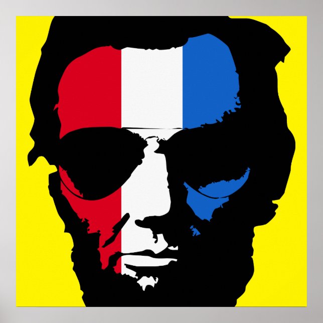 Lincoln with Aviator Sunglasses - Rött vitt blått Poster (Framsidan)