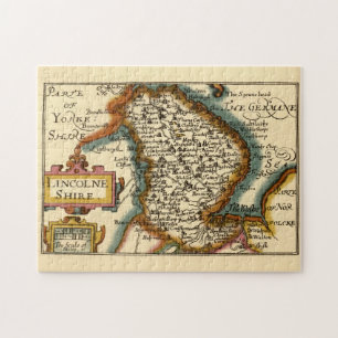 Lincolnshire County England Old Antiquarian Karta Pussel