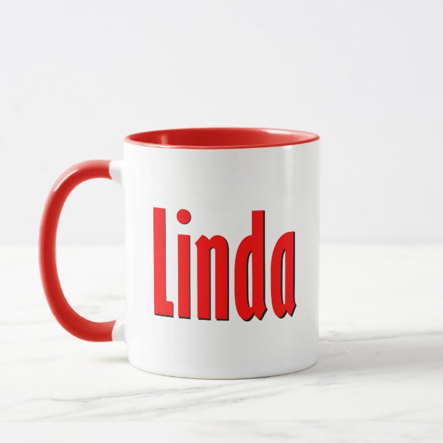 "Linda" Elegant Simple Red and Black Typography Mugg (Vänster)