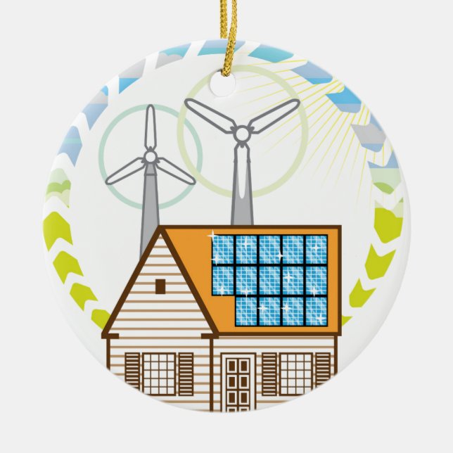 Linda för husvektorn för n sol- liten Eco energi Julgransprydnad Keramik (Framsidan)