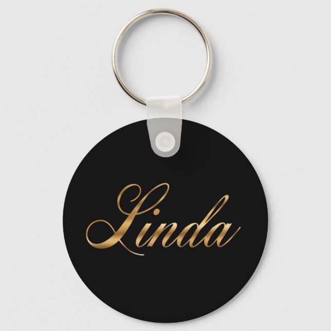 Linda guld Design Lettering Schlüsselanhänger Nyckelring (Framsida)