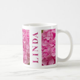 "Linda" i Elegant Rosa Hydrangea Blommigt Letterin Kaffemugg