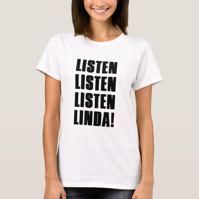 LINDA LYSSNA PÅ MIG TEE (Framsida)