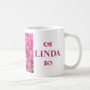 Linda Namn, Cute Rosa Hydrangea Blommigt Lettering Kaffemugg