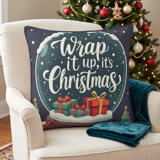 Linda upp det är jul Snöglob Design Kudde (Wrap It Up It’s Christmas Snow Globe Design Throw Pillow)
