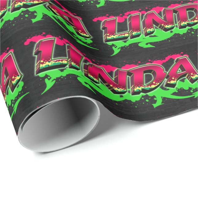 Linda Vorname Name Graffiti red green Presentpapper (Rullad Hörn)
