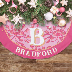 Lindande Trädsnitt Pion Rosa + Orange Personlig Julgransmatta Fusklinne