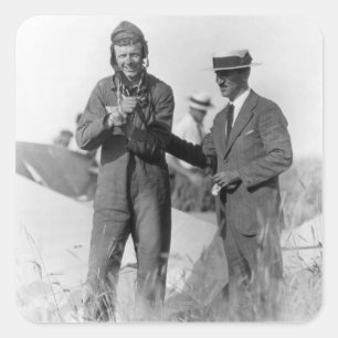 Lindbergh och Wright - skeppsbrutet flygplan Fyrkantigt Klistermärke