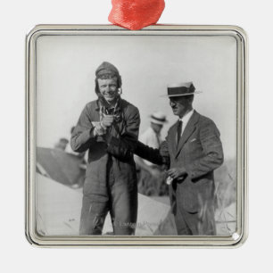 Lindbergh och Wright - skeppsbrutet flygplan Julgransprydnad Metall