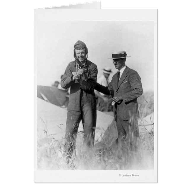 Lindbergh och Wright - Wrecked Flygplan Hälsningskort (Framsidan)