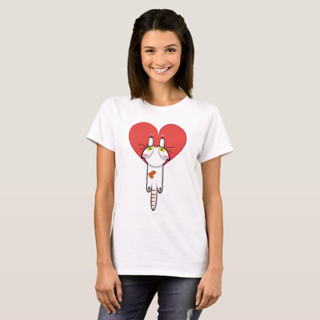 Lindo gatito aferrado al amor. Gato, cat, kitten. T Shirt (Hel framsida)