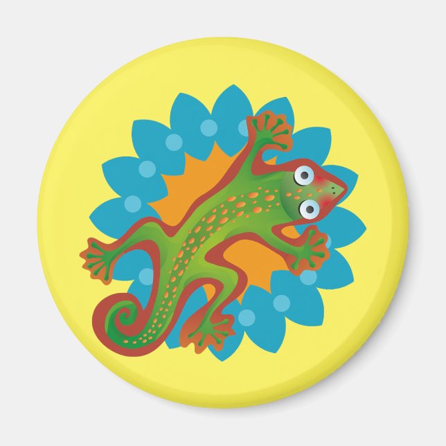 Lindo lagarto verde sobre flor, lizard magnet (Framsidan)