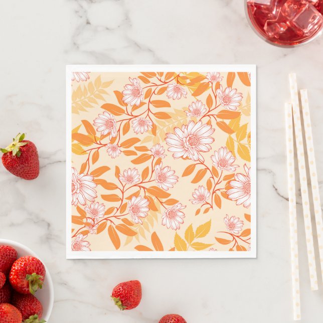 Lindo patrón floral con hojas naranja pappersservett (Insitu)