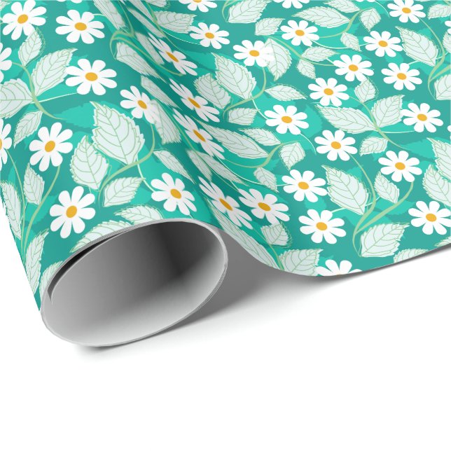 Lindos diseño de flores blancas y hojas presentpapper (Rullad Hörn)