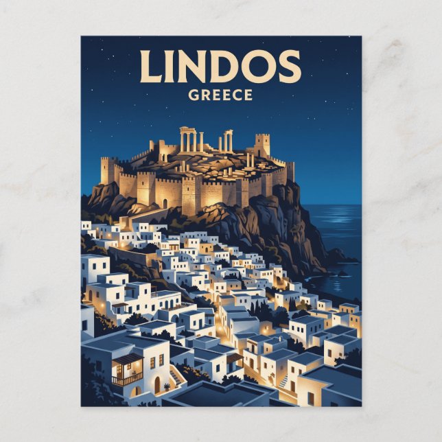 Lindos nattetid Grekland Vykort (Framsida)