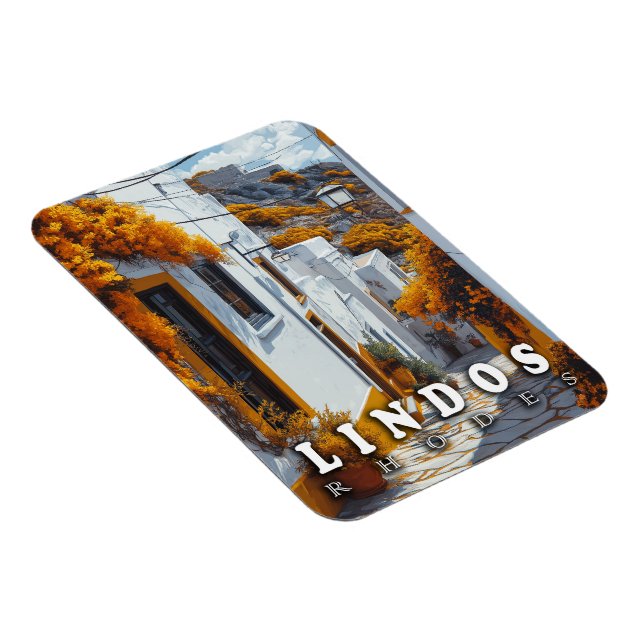 Lindos, Rhodes: Vintage Grekisk arkitektur Magnet (Högersidan)