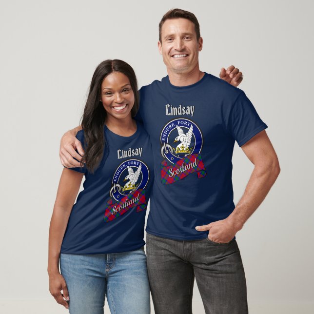 Lindsay Clan-märke & Tartan T Shirt (Unisex)