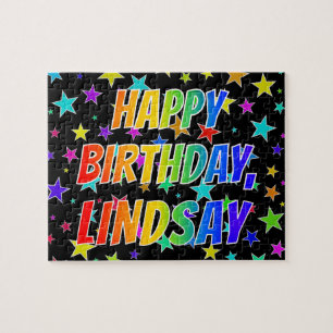 "LINDSAY" Förnamn, Kul "GRATTIS PÅ FÖDELSEDAGEN" Pussel