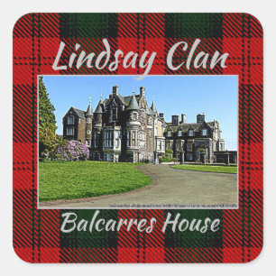 Lindsay Klan Balcarres House & Tartan Fyrkantigt Klistermärke