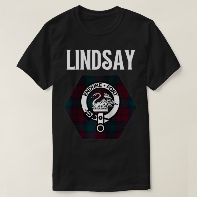 Lindsay Klan Scottish Namn Jackar av Arm Tartan  T Shirt (Design framsida)
