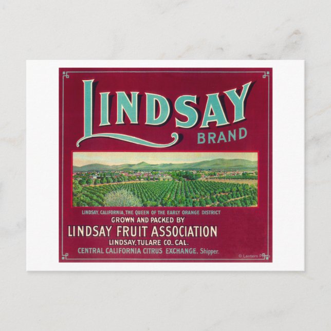 Lindsay Orange LabelLindsay, CA Vykort (Framsida)