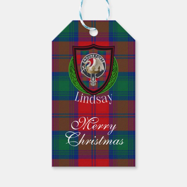 Lindsay Scottish Clan Tartan & Crest Presentetikett (Framsidan)