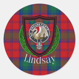 Lindsay skotska klan tartan och vapensköld runt klistermärke