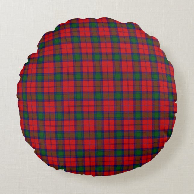Lindsay tartan Red grönt plaid Rund Kudde (Framsidan)