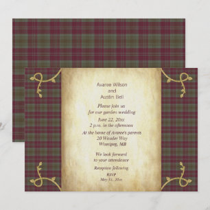 Lindsay Weathered skotsk Tartan trädgårdsbröllop Inbjudningar