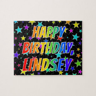 "LINDSEY" Första Namn, Roligten "GRATTIS PÅ FÖDELS Pussel