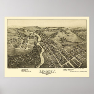 Lindsey, PA Panoramic Karta - 1895 Poster