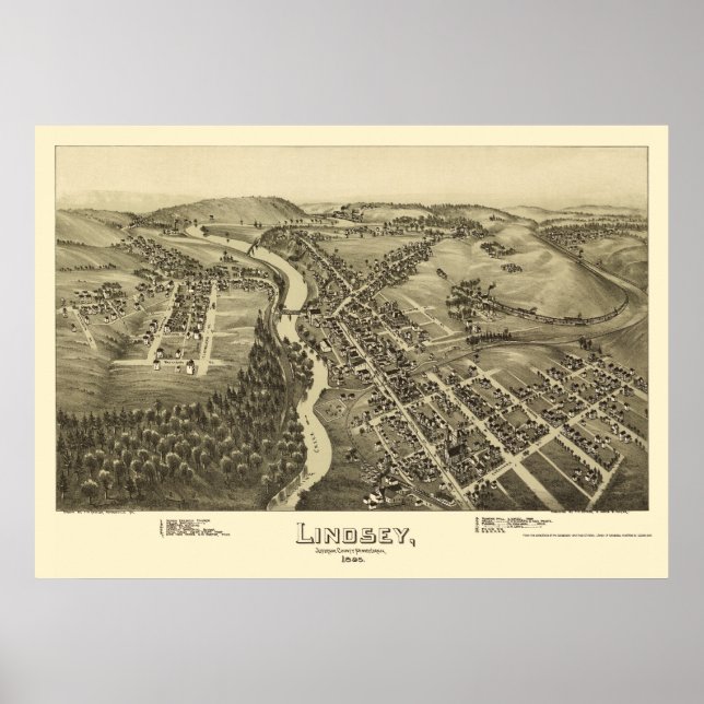 Lindsey, PA Panoramic Karta - 1895 Poster (Framsidan)