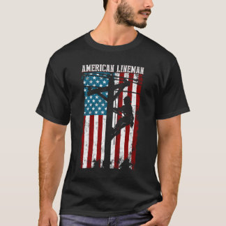 Line American Flag Electric Cable Patriotic Line T Shirt